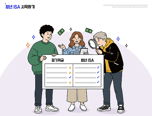 교육 다수 컨셉 비즈니스 모션 사람 성인 금융 경제 사무용품 재산 계좌 파일형식 벡터 청년 설명 체크리스트 서류판 투자 여러명 돈 재테크 협력 계획 경제교육 상담 방법 일러스트 국내일러스트 AI파일 시작 개인종합자산관리계좌