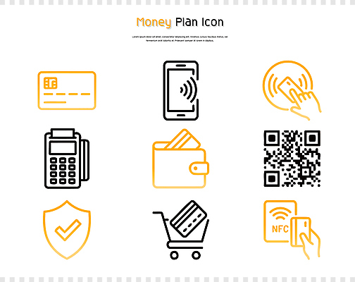 아이콘 모바일 스마트폰 쇼핑 지갑 보호 결제 QR코드 2D아이콘 AI파일 컨셉 핸드폰 스마트기기 파일형식 벡터