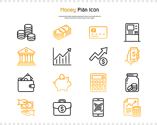 아이콘 돈 그래프 금융 저축 돼지저금통 계산기 지갑 투자 ATM 매출 2D아이콘 AI파일 비즈니스 문구용품 경제 장비 저금통 재산 파일형식 벡터