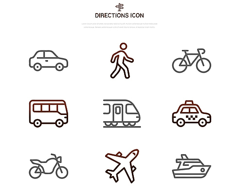 아이콘 교통수단 교통 이동 자동차 버스 비행기 자전거 오토바이 보트 전철 택시 길찾기 방법 2D아이콘 AI파일 육상교통 컨셉 배_교통 항공교통 승용차 대중교통 바이크 파일형식 벡터