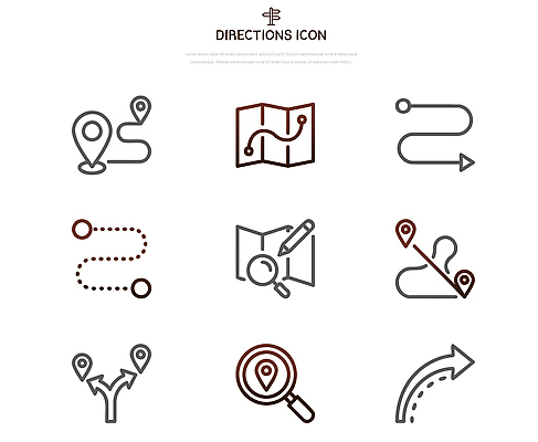 아이콘 기호 지도 안내 정보 방향 위치 탐색 길찾기 경로 표기 지표 2D아이콘 AI파일 문자 기록 파일형식 벡터