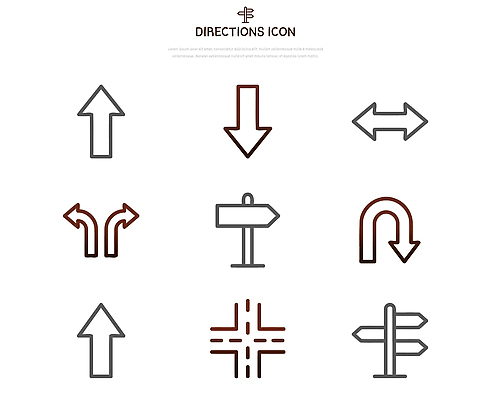 아이콘 기호 표지판 오른쪽 방향 왼쪽 교차로 회전 방향지시 길찾기 경로 직진 2D아이콘 AI파일 문자 길 알림판 파일형식 벡터