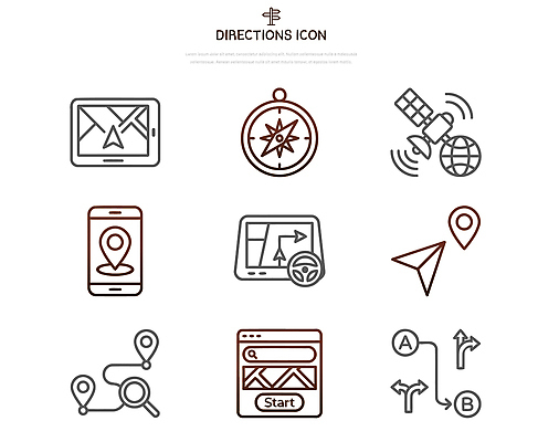 아이콘 이동 지도 기술 스마트폰 인공위성 방향 위치 탐색 길찾기 소통 경로 지리 2D아이콘 AI파일 컨셉 통신 핸드폰 스마트기기 파일형식 벡터