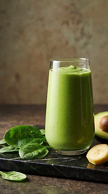 JPG 편집이미지 음료 과일 재료 탁자 잔 바나나 건강 요리 초록색 신선 시금치 먹거리 스무디 그린스무디 편집실사 AI포토 AI콘텐츠 식기 음식 컬러 가구 채소 CG 파일형식