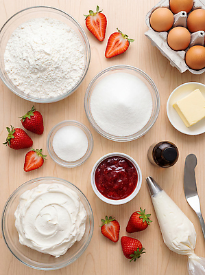 JPG 편집이미지 재료 탁자 딸기 요리 케이크 주방 계란 설탕 준비 생크림 만들기 밀가루 제빵 버터 딸기잼 딸기케이크 편집실사 AI포토 AI콘텐츠 가구 과일 모션 디저트 제과제빵 알 잼 가루 크림 CG 파일형식