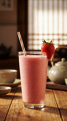 JPG 편집이미지 음료 과일 딸기 디저트 잔 빨대 주방 다기 크림 스무디 딸기스무디 편집실사 AI포토 AI콘텐츠 식기 음식 다도 CG 파일형식