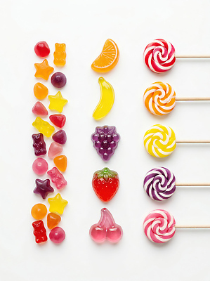 JPG 모양 편집이미지 과일 디저트 막대사탕 사탕 식사 달콤 혼합 젤리 맛있는 편집실사 AI포토 AI콘텐츠 음식 맛 CG 파일형식