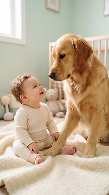 동물 감정 포유류 관계 표정 사람 리트리버 CG 파일형식 AI포토 아기 개 방 웃음 장난감 가정 반려동물 육아 행복 어린이 친구 편집실사 편집이미지 JPG 골든리트리버 AI인물포토 AI콘텐츠 의료성형뷰티