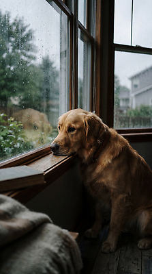 JPG 편집이미지 응시 창문 자연 유리 날씨 실내 야외 기댐 공간 시간 개 골든리트리버 편집실사 AI포토 AI콘텐츠 시선 포유류 모션 재질 내부 리트리버 CG 생태계 파일형식