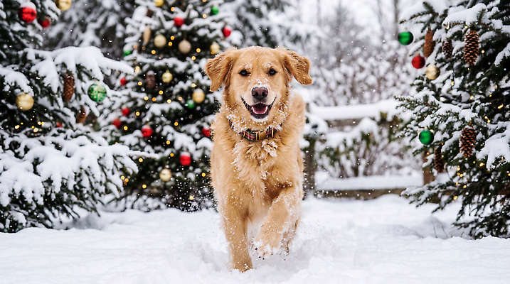 JPG 동물 편집이미지 크리스마스 겨울 자연 장식 달리기 크리스마스트리 산책 기쁨 개 골든리트리버 편집실사 AI포토 AI콘텐츠 계절 기념일 감정 포유류 모션 휴식 리트리버 CG 생태계 파일형식