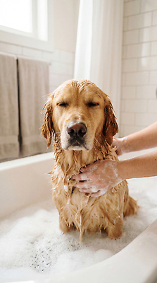 JPG 편집이미지 손 털 욕조 물 반려동물 목욕 거품 골든리트리버 강아지 씻기 비누 주인 편집실사 AI포토 AI콘텐츠 자연요소 동물 신체부위 위생용품 청결 개 리트리버 CG 파일형식