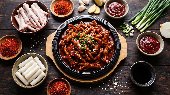 JPG 편집이미지 한식 재료 반찬 양파 마늘 요리 식사 고추장 향신료 레시피 생강 닭발 매운닭발 편집실사 AI포토 AI콘텐츠 음식 채소 양념 CG 향미료 파일형식