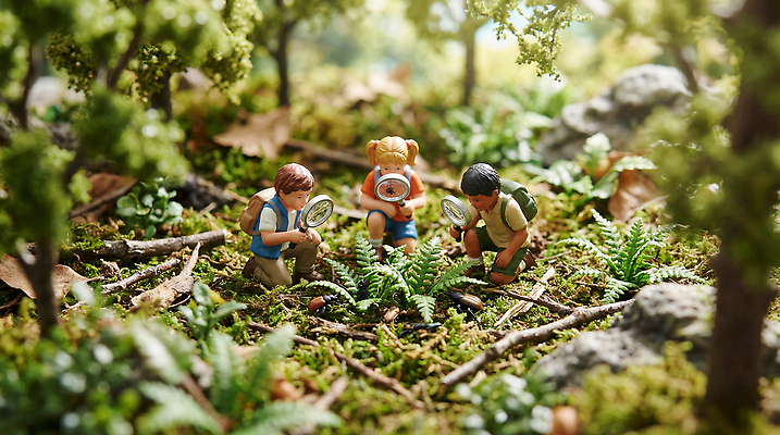 JPG 식물 편집이미지 어린이 모션 자연 학습 탐험 관찰 숲 즐거움 편집실사 AI컴퓨터그래픽 AI콘텐츠 교육 감정 사람 CG 생태계 파일형식