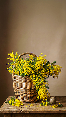 JPG 식물 편집이미지 꽃 재료 자연 탁자 실내 풍경 장식 노란색 바구니 주방 방 오브젝트 준비 꽃바구니 장면 미모사 편집실사 AI포토 AI콘텐츠 컬러 가구 내부 CG 생태계 파일형식