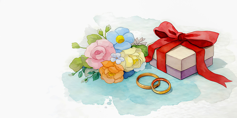JPG 디자인 기념일 행복 꽃다발 결혼 일러스트 결혼식 선물 사랑 이벤트 장식 기쁨 축하 반지 준비 예물 장면 스타일 국내일러스트 AI일러스트 AI콘텐츠 꽃 감정 컨셉 장신구 파일형식