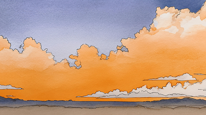 JPG 구름 예술 하늘색 일러스트 자연 하늘 수채화 한국 풍경 노을 주황색 일몰 저녁 그림 드로잉 창작 경관 국내일러스트 AI일러스트 AI콘텐츠 자연요소 아시아 컬러 미술 파란색 야간 생태계 파일형식