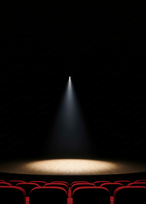 JPG 편집이미지 음악 의자 조명 빛 어둠 공연 무대 기다림 공연장 준비 쇼 관람 연극 편집실사 AI컴퓨터그래픽 AI콘텐츠 가구 모션 문화예술 이벤트 극장 CG 파일형식