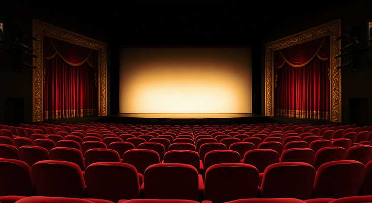 JPG 편집이미지 시선 문화 예술 의자 조명 스크린 공연 무대 대기 커튼 극장 공연장 영화 장면 연극 편집실사 AI컴퓨터그래픽 AI콘텐츠 가구 문화예술 이벤트 CG 파일형식