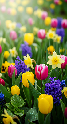 JPG 식물 편집이미지 꽃 화초 꽃밭 자연 풍경 초록색 정원 봄 튤립 꽃집 수선화 편집실사 AI컴퓨터그래픽 AI콘텐츠 계절 컬러 상점 CG 생태계 파일형식
