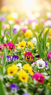 JPG 식물 편집이미지 꽃 잎 꽃밭 자연 생명 바닥 햇빛 정원 봄 성장 식물원 팬지 편집실사 AI컴퓨터그래픽 AI콘텐츠 계절 태양 CG 생태계 파일형식