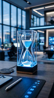 JPG 편집이미지 디자인 빛 사무실 환경 공간 장비 시간 작업 저녁 집중 모래시계 편집실사 AI컴퓨터그래픽 AI콘텐츠 모래 시계 컨셉 비즈니스 야간 CG 파일형식