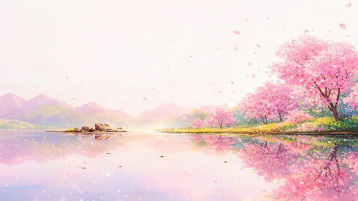 JPG 나무 꽃 잎 일러스트 자연 하늘 산 미소 풍경 물 강 반사 소풍 걷기 봄 벚꽃 뷰티풀 국내일러스트 AI일러스트 AI콘텐츠 자연요소 식물 계절 모션 표정 야외활동 생태계 파일형식
