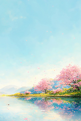 JPG 나무 꽃잎 꽃 호수 여행 일러스트 자연 하늘 바람 풍경 물 햇빛 제주도 반사 봄 감상 벚꽃 만개 국내일러스트 AI일러스트 AI콘텐츠 자연요소 식물 계절 날씨 한국 태양 생태계 파일형식