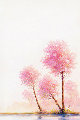 JPG 나무 식물 꽃 호수 여유 분홍색 여행 잎 일러스트 자연 하늘 생명 바람 풍경 햇빛 봄 벚꽃 시골 수목 국내일러스트 AI일러스트 AI콘텐츠 자연요소 계절 감정 컬러 날씨 태양 생태계 파일형식