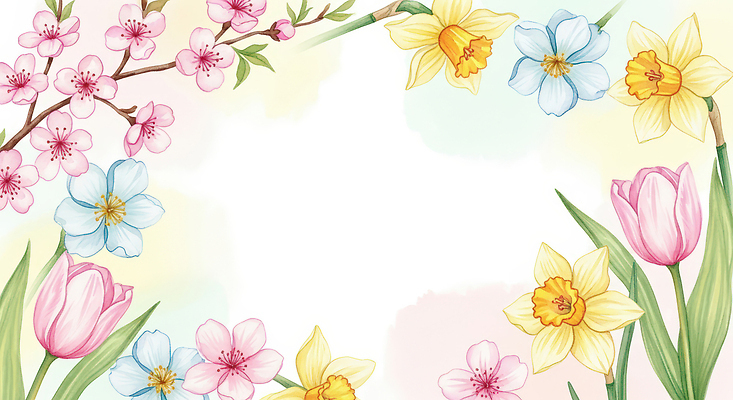 JPG 식물 디자인 꽃 화초 분홍색 백그라운드 일러스트 봄꽃 자연 수채화 프레임 풍경 장식 파란색 노란색 봄 그림 부드러움 채색 꽃프레임 뷰티풀 색감 국내일러스트 AI일러스트 AI콘텐츠 계절 컬러 미술 감각 생태계 파일형식