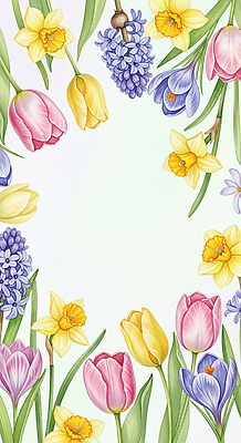 JPG 식물 디자인 꽃잎 꽃 예술 백그라운드 일러스트 봄꽃 자연 생명 장식 봄 공백 튤립 원형 중앙 그림 화사함 수선화 꽃프레임 사프란 히아신스 국내일러스트 AI일러스트 AI콘텐츠 도형 계절 컨셉 프레임 향신료 생태계 파일형식