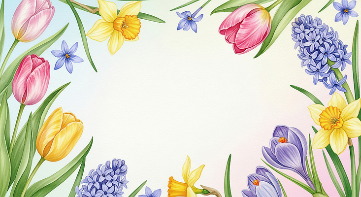 JPG 식물 디자인 꽃 화초 예술 백그라운드 일러스트 봄꽃 자연 벽지 미술 그래픽 꽃병 봄 튤립 제비꽃 화사함 수선화 꽃프레임 뷰티풀 국내일러스트 AI일러스트 AI콘텐츠 계절 컨셉 문화예술 프레임 생태계 파일형식