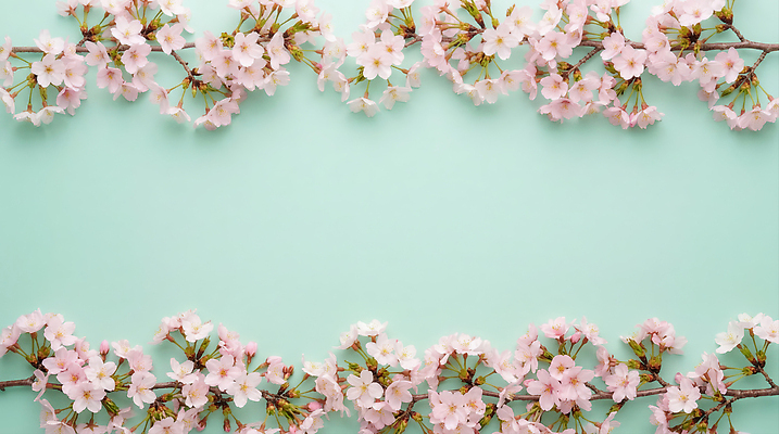 JPG 식물 편집이미지 디자인 사계절 꽃 감정 백그라운드 잎 자연 프레임 봄 벚꽃 나뭇가지 만개 민트색 뷰티풀 편집실사 AI포토 AI콘텐츠 나무 계절 컬러 CG 생태계 파일형식