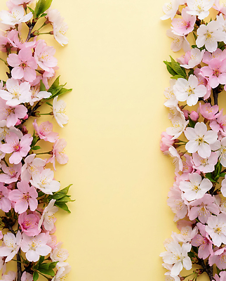 JPG 식물 편집이미지 꽃 분홍색 백그라운드 자연 나뭇잎 프레임 장식 노란색 봄 벚꽃 흰색 편집실사 AI포토 AI콘텐츠 계절 컬러 잎 CG 생태계 파일형식