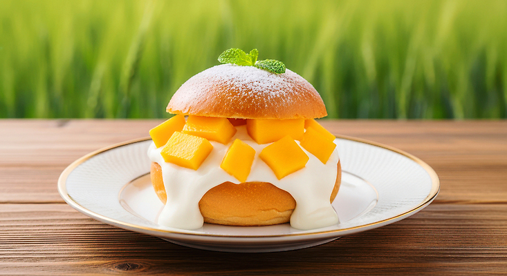 JPG 편집이미지 접시 음식 과일 탁자 디저트 요리 여름 봄 달콤 먹기 크림 준비 레시피 망고 롤빵 시즌상품 편집실사 AI컴퓨터그래픽 AI콘텐츠 식기 계절 빵 가구 모션 맛 상품 CG 열대과일 파일형식