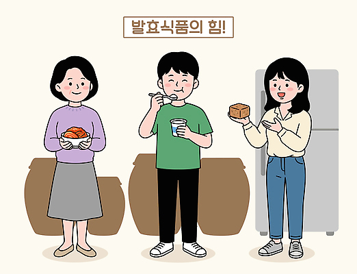 전통 그릇 여자 남자 문화 음료 음식 일러스트 디저트 한국 건강 대화 요리 숟가락 식사 항아리 발효 냉장고 발효음식 국내일러스트 AI파일 식기 아시아 수저 말하기 사람 가전제품 도자기 파일형식 벡터