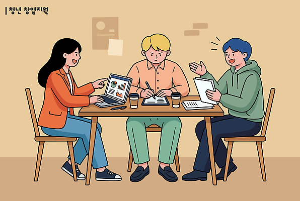 커피 일러스트 탁자 회의 협력 아이디어 직장 대화 사람 청년 노트북 사무실 자료 기록 그룹 계획 토론 프레젠테이션 문서 창업 의견 창업지원 국내일러스트 AI파일 음료 가구 컨셉 회사 비즈니스 말하기 성인 전자제품 자영업 지원 파일형식 벡터