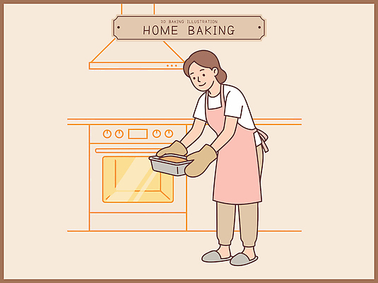 여자 음식 빵 장갑 일러스트 재료 주방용품 디저트 따뜻함 요리 케이크 주방 식사 오픈 오븐 반죽 홈베이킹 제빵 베이커 국내일러스트 AI파일 잡화 생활용품 사람 제과제빵 가전제품 파일형식 벡터