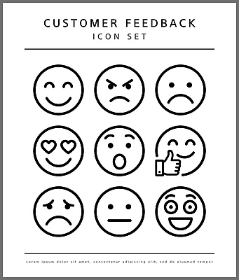 아이콘 디자인 감정 표정 선택 고객 서비스 만족 텔레마케팅 심리 반응 불만족 의사소통 피드백 사용자 2D아이콘 AI파일 컨셉 서비스업 파일형식 벡터