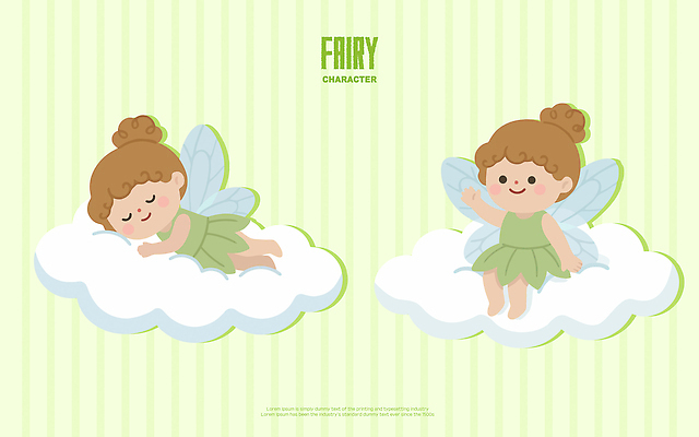 캐릭터 컬러 컨셉 모션 사람 파일형식 벡터 요정 잠 앉기 날개 초록색 어린이 꿈 상상 귀여움 일러스트 AI파일 일러캐릭터