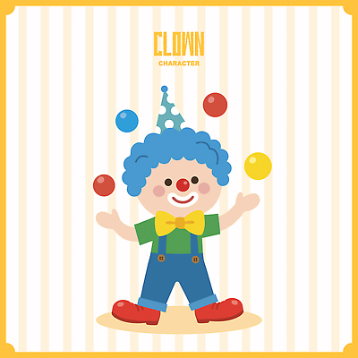 캐릭터 감정 컨셉 표정 사람 이벤트 파일형식 벡터 저글링 어린이 공 웃음 옷 즐거움 포즈 무대 흥미 모션 공연 놀이기구 일러스트 AI파일 일러캐릭터 피에로