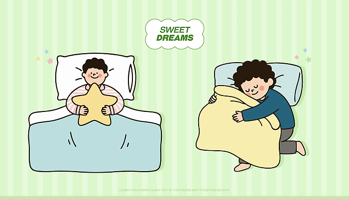 자연요소 감정 컨셉 모션 사람 라이프 물 감각 파일형식 벡터 어린이 잠 꿈 인형 별 담요 조용 일상 행복 편안함 안기 그림 즐거움 수면 안락 국내일러스트 일러스트 AI파일