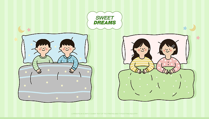 자연요소 여자 남자 감정 어린이 가구 컨셉 관계 안기 사람 감각 파일형식 벡터 꿈 침대 소년 소녀 주간 행복 편안함 포옹 상상력 가족 아기자기 국내일러스트 일러스트 AI파일 잠