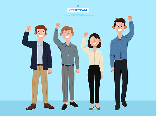 손 행복 포즈 일러스트 성공 협력 함께함 웃음 사람 정장 기쁨 표현 작업 비즈니스맨 비즈니스우먼 그룹 목표 결과 노력 국내일러스트 AI파일 옷 여자 남자 감정 컨셉 비즈니스 표정 신체부위 직장인 파일형식 벡터