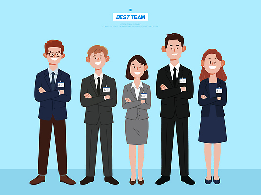 여자 남자 일러스트 성공 협력 직장 함께함 미소 사람 정장 사무실 업무 비즈니스맨 비즈니스우먼 그룹 분위기 동료 리더 국내일러스트 AI파일 옷 컨셉 회사 비즈니스 관계 표정 작업 직장인 파일형식 벡터