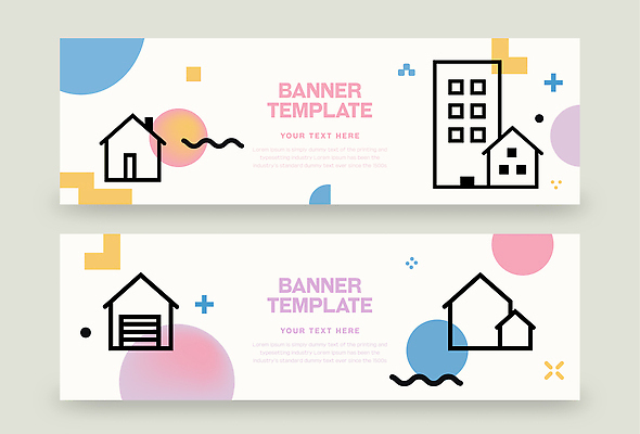 도형 템플릿 디자인 배너 가로배너 부동산 주택 건물 그래픽 디지털 모던 배너세트 이미지템플릿 AI파일 건축물 가로 세트 재산 파일형식 벡터