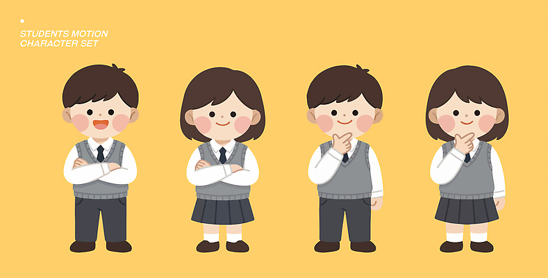 캐릭터 학생 디자인 옷 여학생 감정 교복 남학생 일러스트 모션 표정 웃음 일상 그래픽 친구 학습 세트 표현 국내일러스트 AI파일 여자 교육 남자 관계 라이프 파일형식 벡터