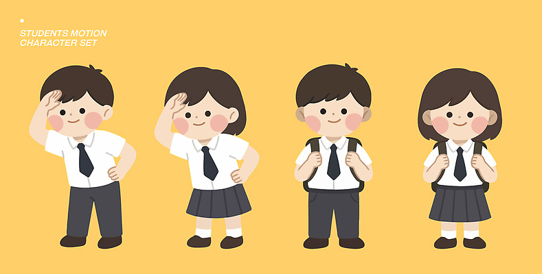 학생 잡화 옷 여자 교육 남자 관계 모션 사람 예절 파일형식 벡터 캐릭터 포즈 인사 가방 교복 남학생 여학생 세트 학교 표정 손짓 친구 어린이 표현 국내일러스트 일러스트 AI파일
