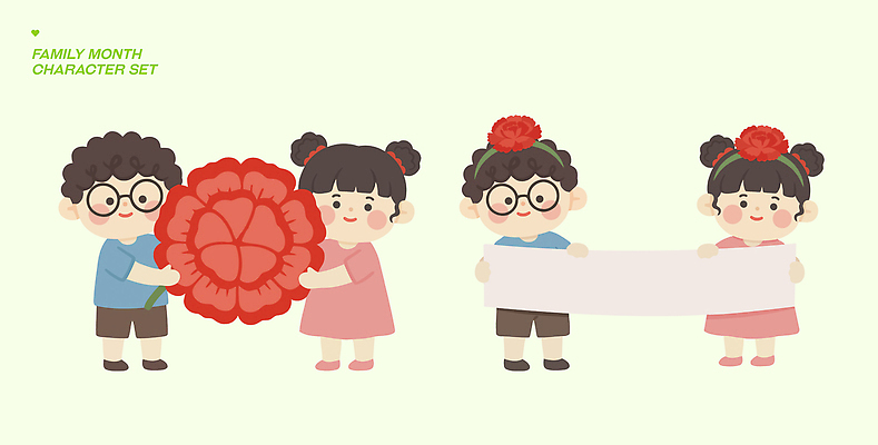식물 꽃 감정 사람 5월 파일형식 벡터 어린이 깃발 모션 기념 장면 손잡이 협력 즐거움 캐릭터 창의력 표현 AI파일 국내일러스트 일러스트 카네이션 가정의달