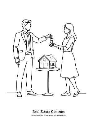 손 여자 남자 선 상징 일러스트 비즈니스 열쇠 부동산 주택 협상 사무실 판매 모형 거래 구매 고객 계약 서비스 전달 계약서 국내일러스트 AI파일 사람 건물 신체부위 쇼핑 재산 파일형식 벡터