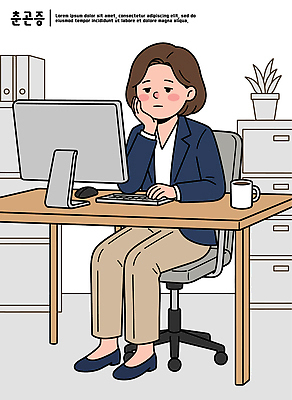 손 여자 생각 의자 일러스트 직장 일상 컵 컴퓨터 사무실 모니터 봄 업무 작업 사무원 집중 책상 사무용가구 춘곤증 국내일러스트 AI파일 직업 식기 계절 가구 컨셉 회사 비즈니스 사람 라이프 신체부위 전자제품 질병 파일형식 벡터